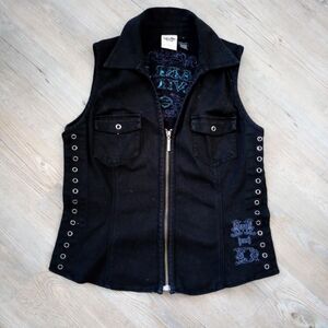 Y2K Harley Davidson Black Lace-Up Grunge Vest